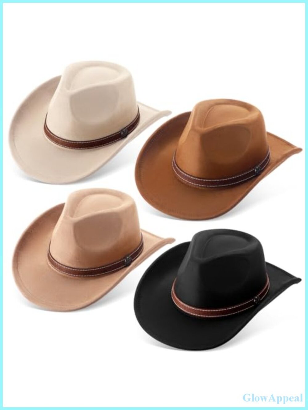 4 Pcs Classic Western Cowboy Hat Felt Wide Brim Unisex Adult Party Accessory